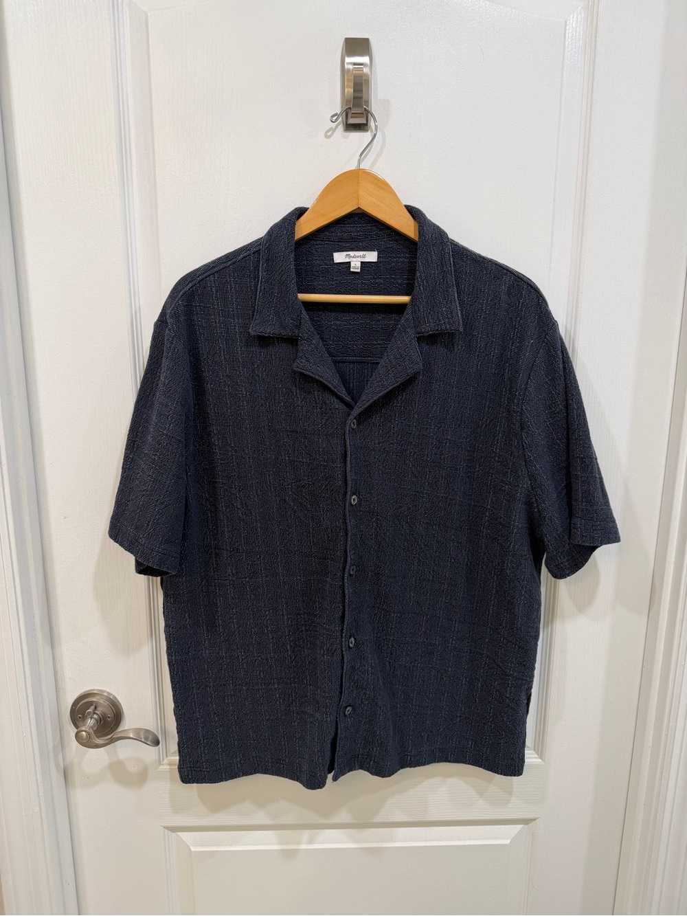 Madewell Navy Short-Sleeve Textured Button-Down Shirt